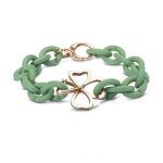 Bratara verde pastel cu trifoi si inchizatoare din bronz