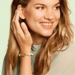 bratara verde menta cu linkuri impletite din bronz