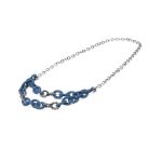 Lant din argint si doua randuri de cauciuc albastru denim cu elemente din argint oxidat