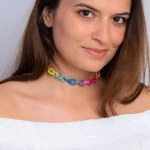 Chocker Curcubeu din cauciuc colorat si inchizatoare din argint
