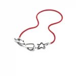Snur asiatic rosu cu talisman stea calauzitoare din argint